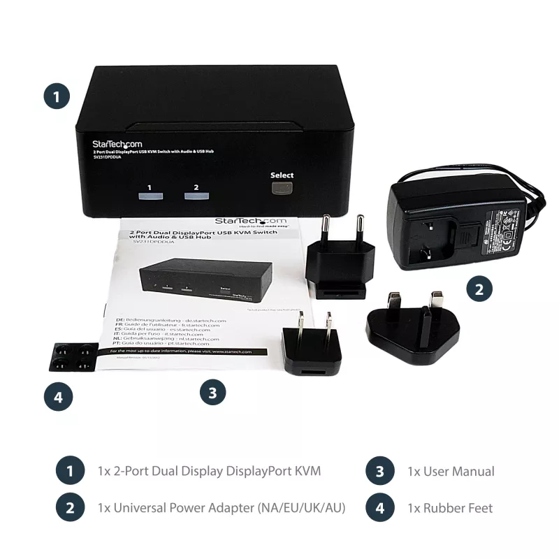 StarTech.com Διακόπτης KVM USB 2 θυρών Dual DisplayPort με ήχο & hub USB 2.0