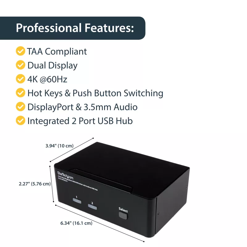 StarTech.com Διακόπτης KVM DisplayPort 2 θυρών για δύο οθόνες – 4K 60Hz