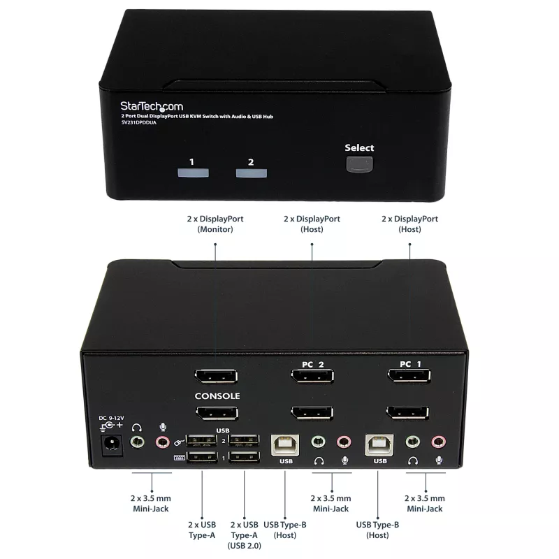 StarTech.com Διακόπτης KVM DisplayPort 2 θυρών για δύο οθόνες – 4K 60Hz