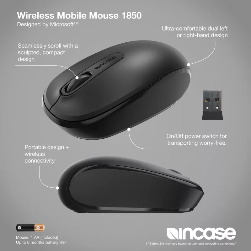 Incase Designed by Microsoft Wireless Mobile 1850 Ποντίκι ταξιδιού αμφίχειρο RF Wireless οπτικό