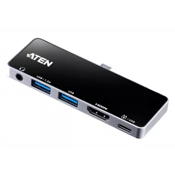 ATEN USB-C Travel Dock με διέλευση ρεύματος, Universal, USB Type-C, Μαύρο, Ασημί