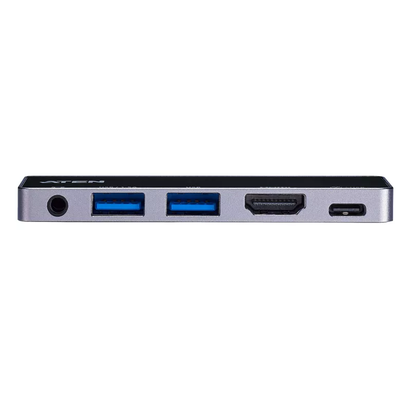 ATEN USB-C Travel Dock με διέλευση ρεύματος, Universal, USB Type-C, Μαύρο, Ασημί