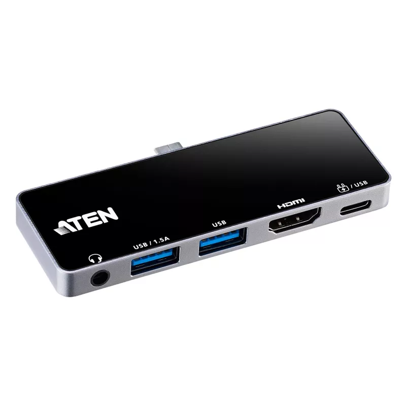 ATEN USB-C Travel Dock με διέλευση ρεύματος, Universal, USB Type-C, Μαύρο, Ασημί