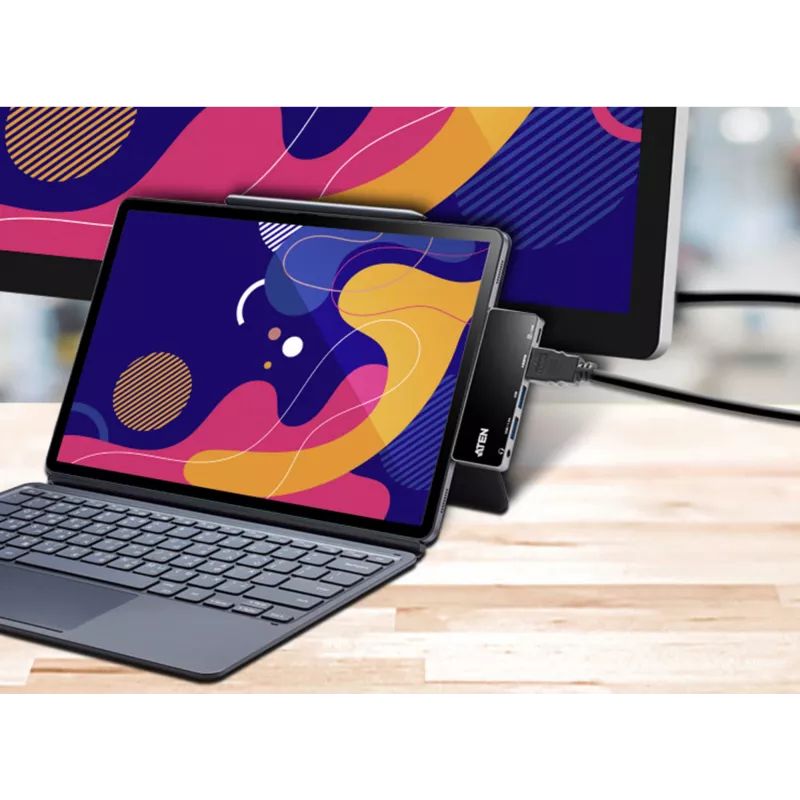ATEN USB-C Travel Dock με διέλευση ρεύματος, Universal, USB Type-C, Μαύρο, Ασημί
