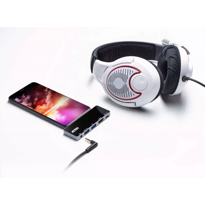 ATEN USB-C Travel Dock με διέλευση ρεύματος, Universal, USB Type-C, Μαύρο, Ασημί