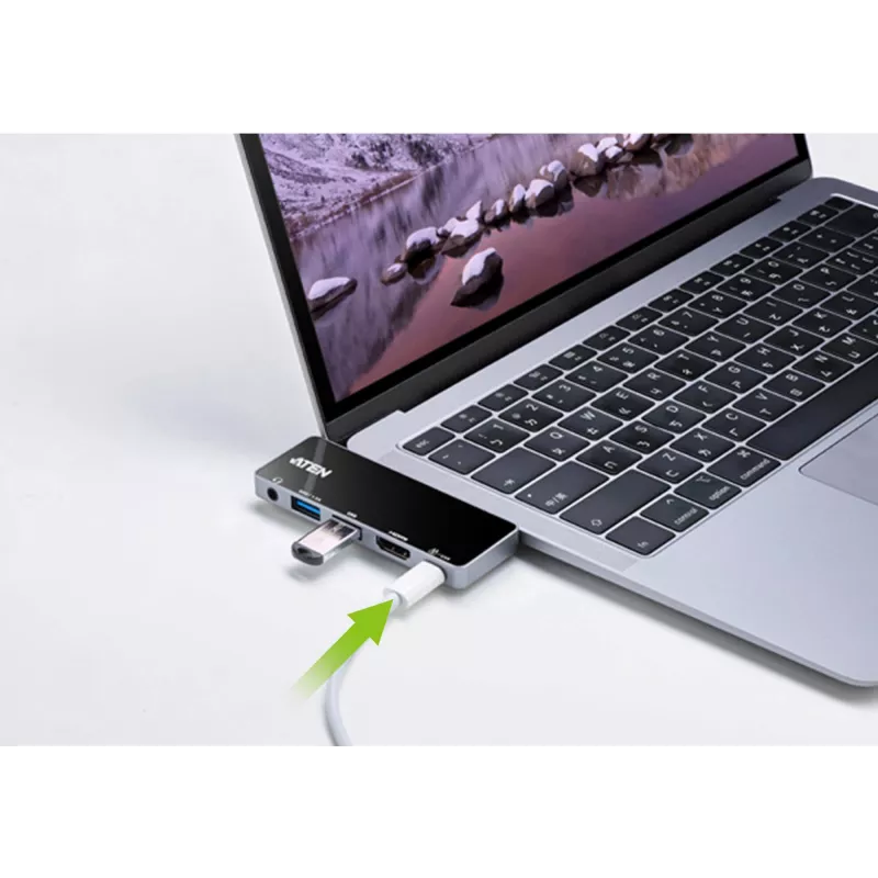 ATEN USB-C Travel Dock με διέλευση ρεύματος, Universal, USB Type-C, Μαύρο, Ασημί
