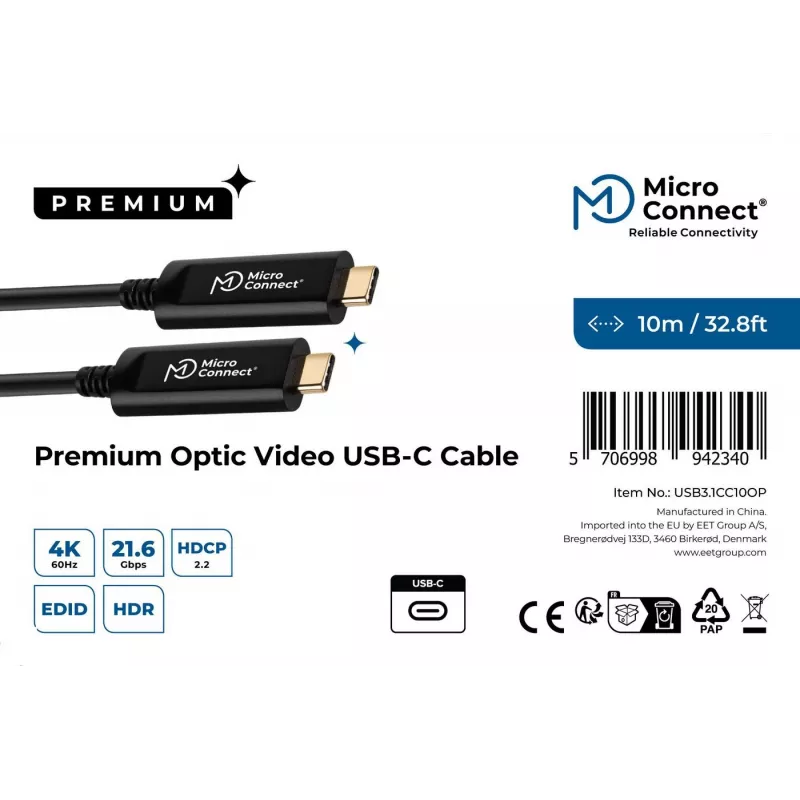 Microconnect USB3.1CC10OP Καλώδιο USB USB 3.2 Gen 1 (3.1 Gen 1) 10 m USB C Μαύρο