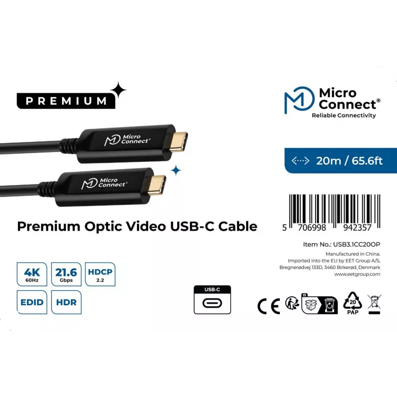 Microconnect USB3.1CC20OP Καλώδιο USB USB 3.2 Gen 2 (3.1 Gen 2) 20 m USB C Μαύρο