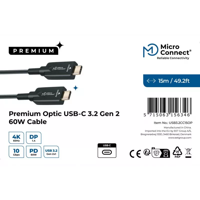 Καλώδιο USB Microconnect USB3.2CC15OP 15 m USB-C μαύρο 10 Gbit/s