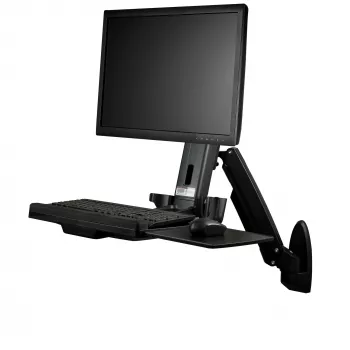 StarTech.com Επιτοίχιος σταθμός εργασίας – Αρθρωτός Full-Motion σταθμός όρθιας εργασίας με εργονομικό βραχίονα οθόνης και πληκτρολογίου ρυθμιζόμενου ύψους – Βάση ποντικιού και σαρωτή – Μονή οθόνη VESA