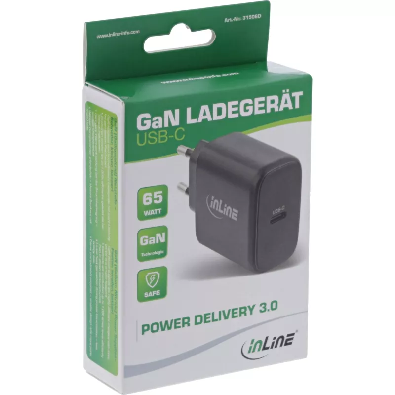 InLine Τροφοδοτικό USB PD, Φορτιστής GaN, Μονό USB-C, Power Delivery, 65 W