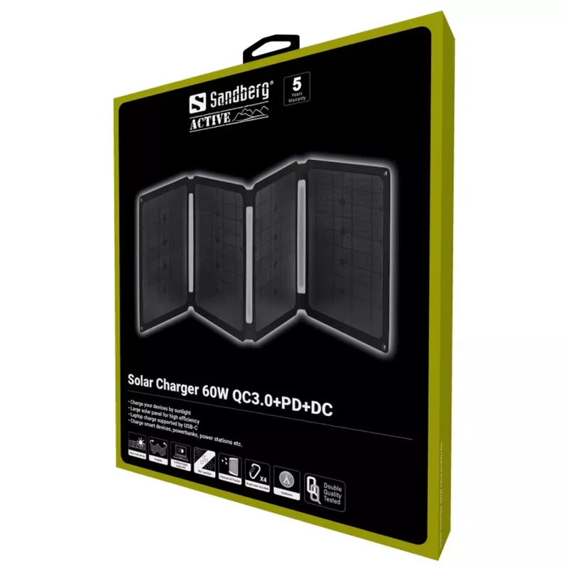 Sandberg Ηλιακός φορτιστής 60W QC3.0+PD+DC Μονοκρυσταλλικό Μαύρο