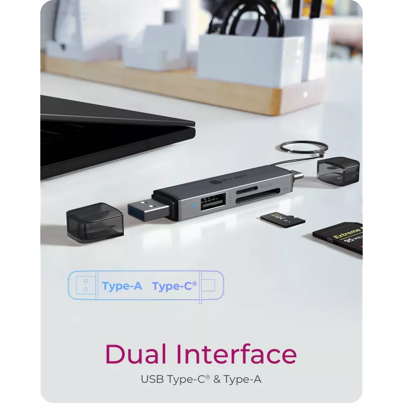 Αναγνώστης καρτών icybox 61179 – USB 3.2 Gen1 3-in-1, υποδοχές USB Type-C και Type-A