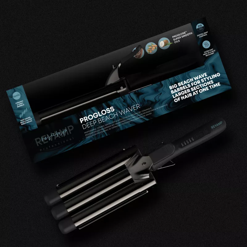 Σίδερο για μπούκλες Revamp Progloss Deep Beach Waver θερμό μαύρο 3 m