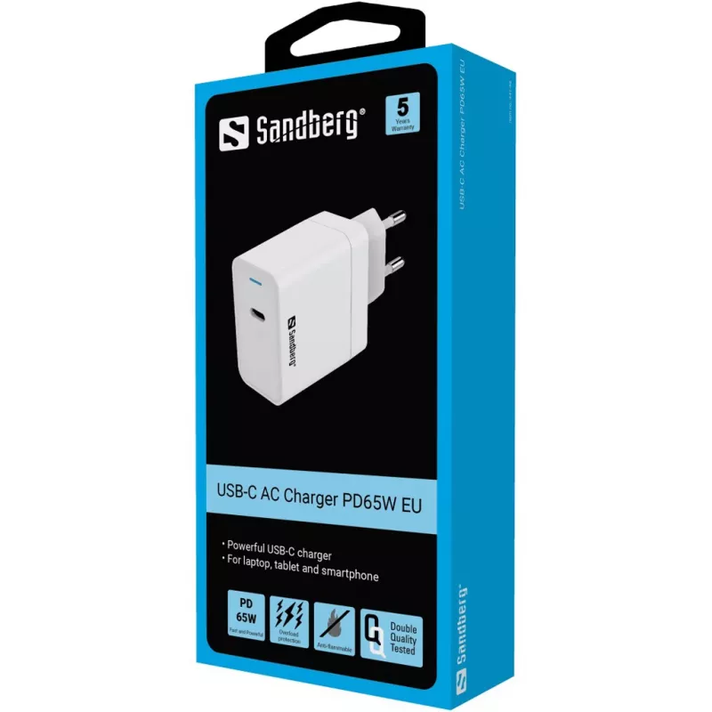 Φορτιστής AC Sandberg USB-C PD65W EU Indoor Universal Λευκό