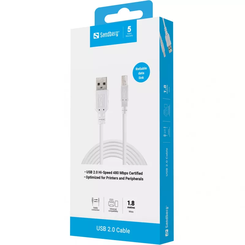 Καλώδιο USB 2.0 A-B αρσενικό/αρσενικό Sandberg 502-78 1,8 m
