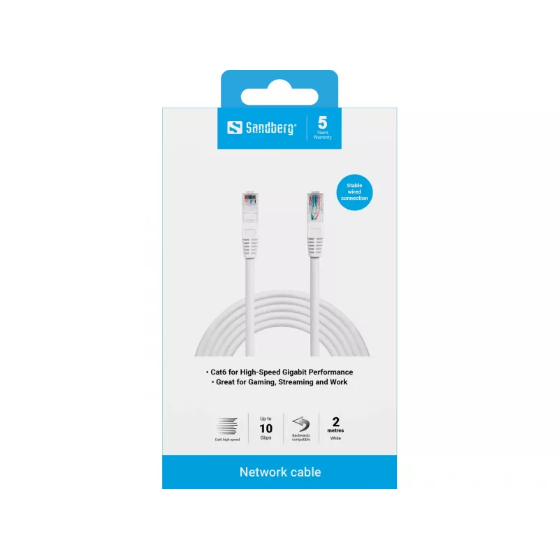 Καλώδιο δικτύου Sandberg UTP Cat6 RJ-45 2 m Λευκό