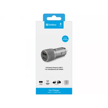 Φορτιστής αυτοκινήτου Sandberg 1xQC3.0+1xUSB-C 48W, αυτοκίνητο, αναπτήρας, 12 V, μεταλλικό
