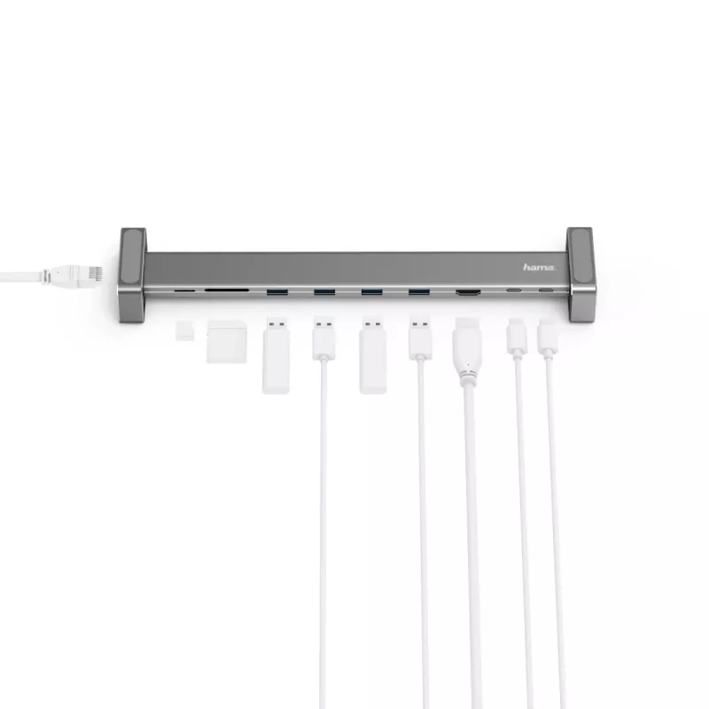 Hama 00200103 σταθμός σύνδεσης USB-C 9 σε 1, USB 3.2 Gen 1, 4x USB-A, USB-C PD, HDMI, LAN, SD/microSD, γκρι