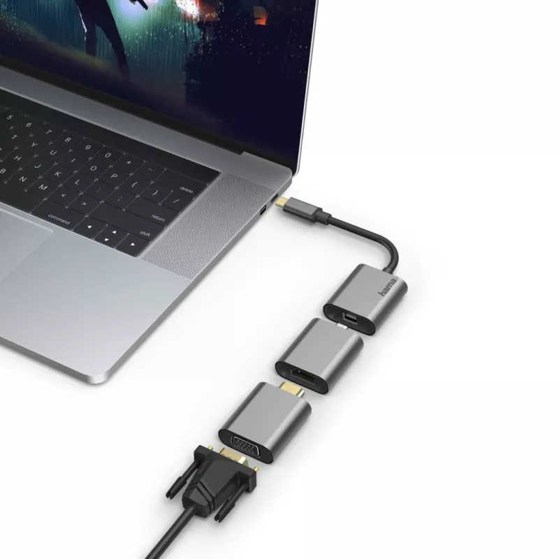 Hama 00200306 Connect2Go σετ προσαρμογέων βίντεο/ήχου 6 σε 1, USB-C, Mini DisplayPort, HDMI, VGA, 4K, γκρι