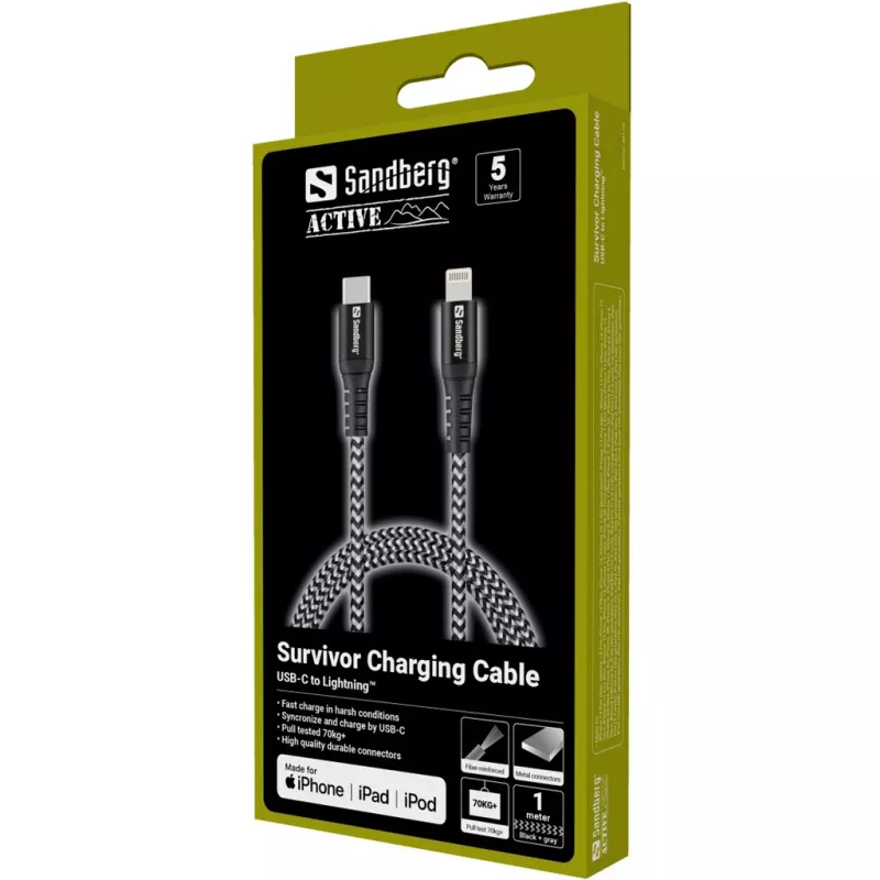 Sandberg Survivor USB-C PD>Lightning καλώδιο 1M 1m 28g