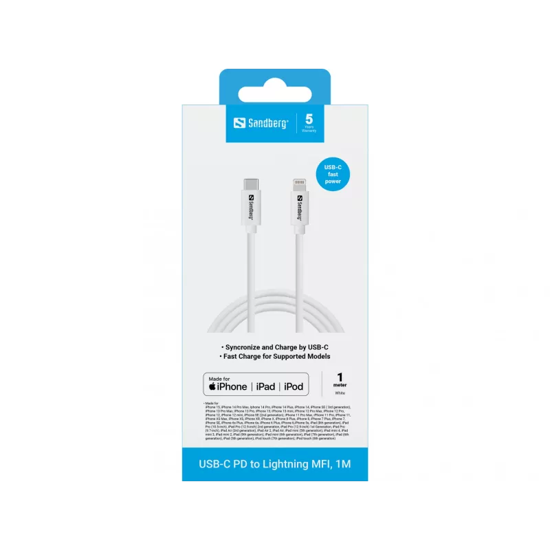 Καλώδιο Sandberg USB-C PD σε Lightning MFI 1M 1m Lightning USB C