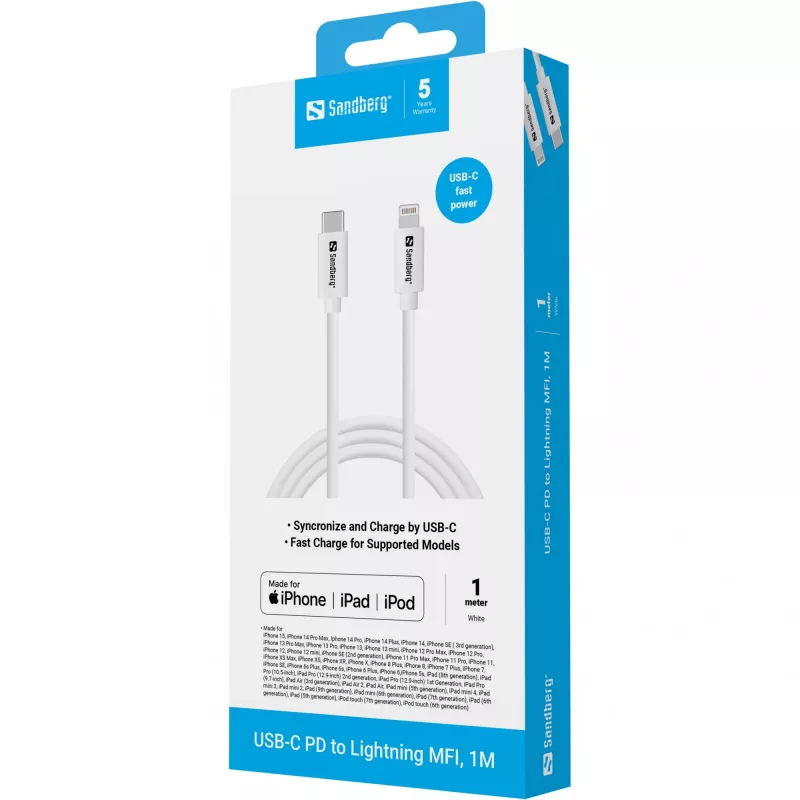 Καλώδιο Sandberg USB-C PD σε Lightning MFI 1M 1m Lightning USB C