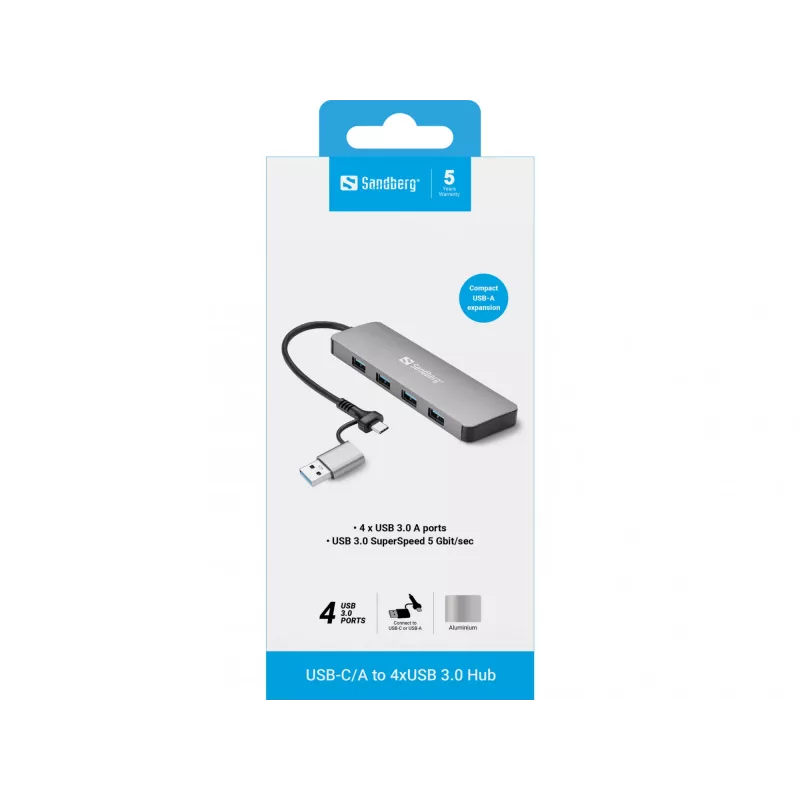 Sandberg USB-C/A σε 4xUSB 3.0 Hub αλουμινίου 5000 Mbit/s
