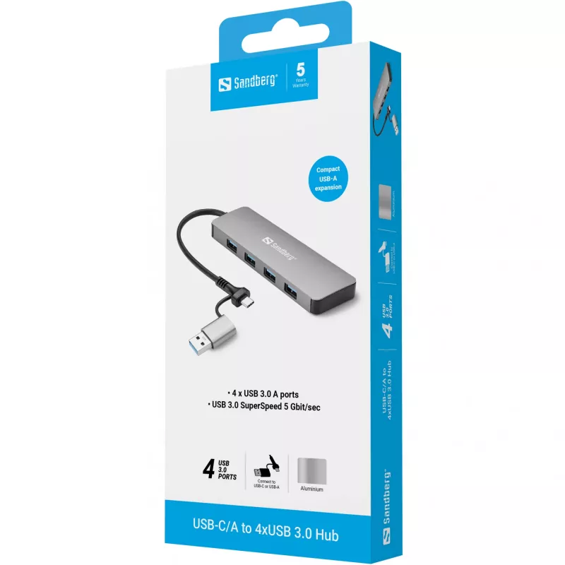 Sandberg USB-C/A σε 4xUSB 3.0 Hub αλουμινίου 5000 Mbit/s