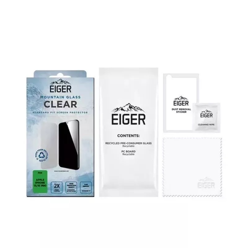 Μεμβράνη προστασίας οθόνης EIGER Mountain Glass Clear iPhone 15/15 Pro σκληρυμένο γυαλί