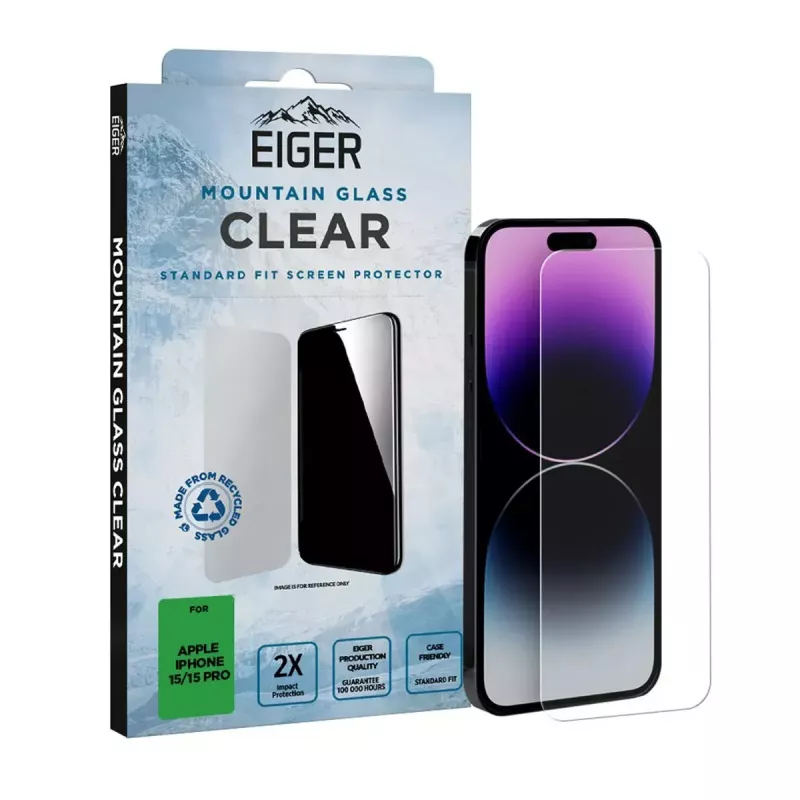 Μεμβράνη προστασίας οθόνης EIGER Mountain Glass Clear iPhone 15/15 Pro σκληρυμένο γυαλί