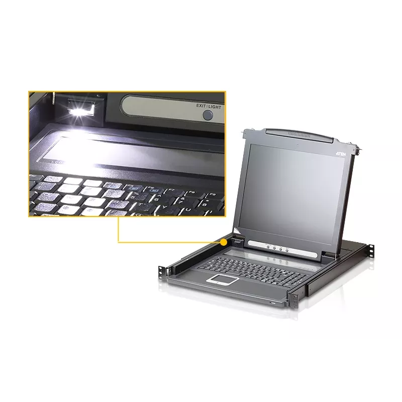 ATEN CL1000M-ATA-GG Slideaway κονσόλα KVM LCD για rack, 43,2 cm (17 ίντσες), 1U, 1280 x 1024, VGA, PS/2-USB, μαύρη