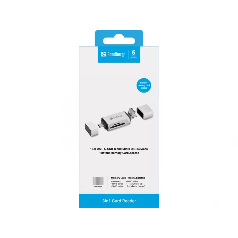 Sandberg Αναγνώστης καρτών USB-C+USB+MicroUSB