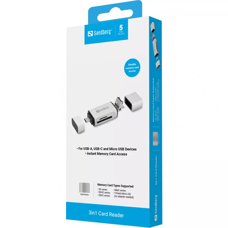 Sandberg Αναγνώστης καρτών USB-C+USB+MicroUSB