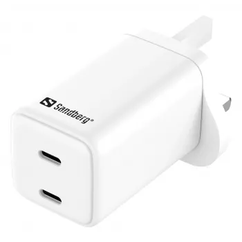 Φορτιστής AC SANDBERG Dual USB-C PD65W UK 441-62 — dual USB-C PD 65W, βύσμα UK