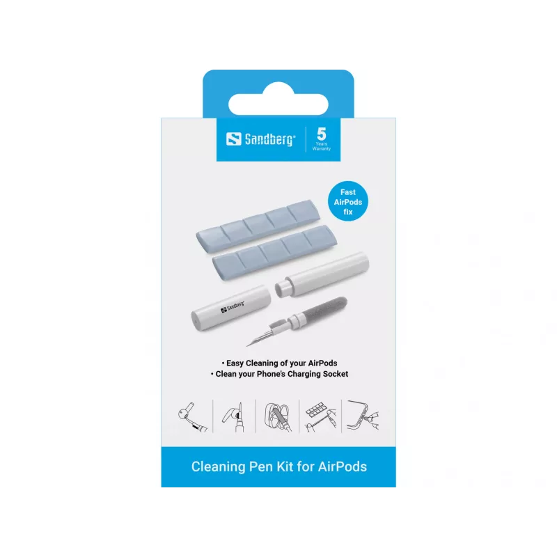 Σετ καθαρισμού Sandberg Cleaning Pen Kit για Airpods Γκρι Λευκό