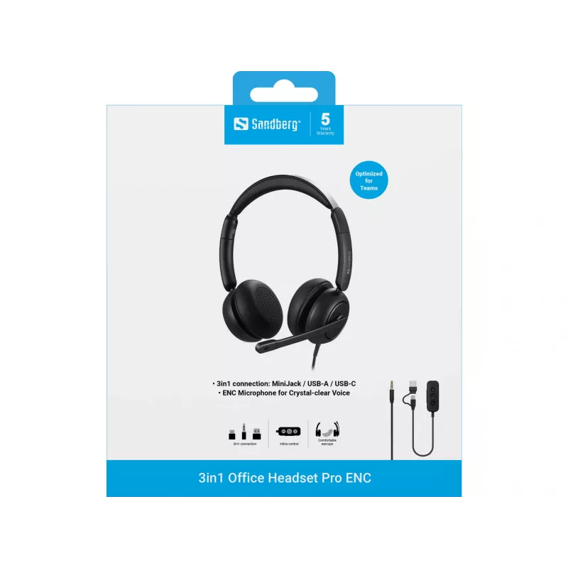 Ενσύρματο Headset Sandberg 3in1 Office Headset Pro ENC 20-20000 Hz