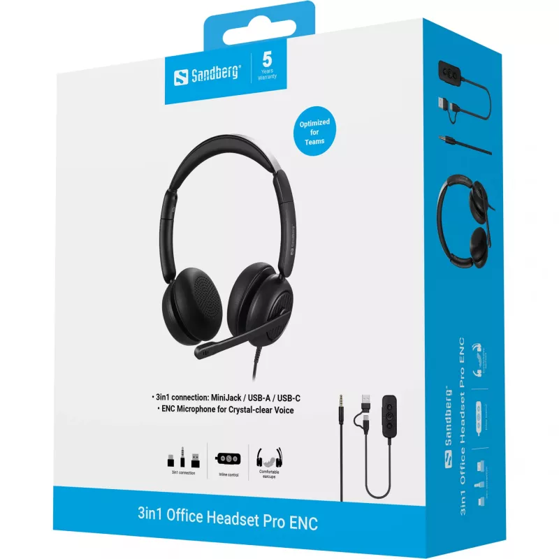 Ενσύρματο Headset Sandberg 3in1 Office Headset Pro ENC 20-20000 Hz