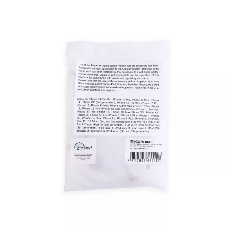 Καλώδιο Lightning eSTUFF ES602170-BULK 1m Λευκό USB-C 2,4A
