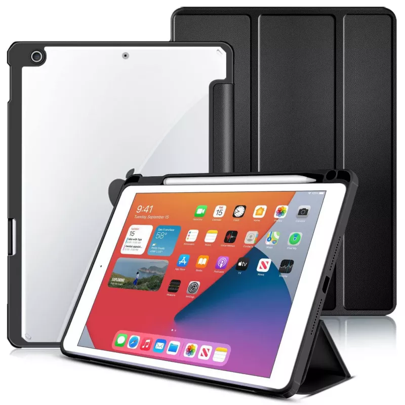 eSTUFF ES68200001-BULK NEW YORK Mirror θήκη με κάλυμμα οθόνης για tablet 25,9 cm (10,2 ιντσών) για Apple iPad (7ης, 8ης, 9ης γενιάς), πολυανθρακικό, TPU, μαύρη, διαφανής