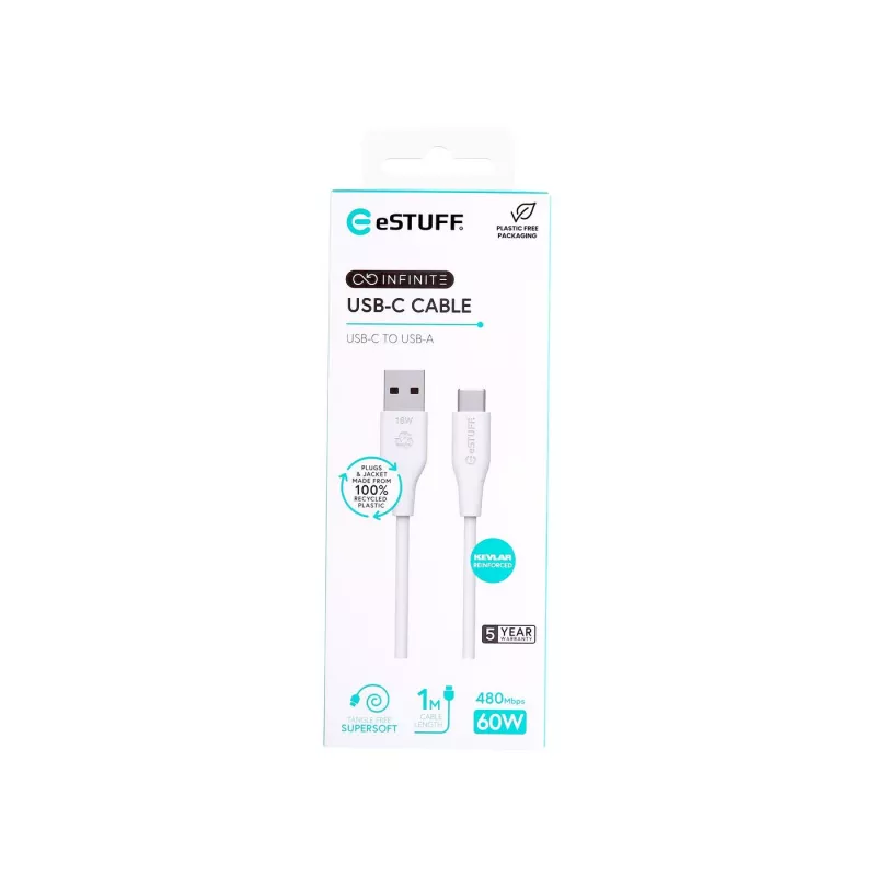 Καλώδιο USB eSTUFF ES605170 1m USB-C σε USB-A USB 2.0 λευκό