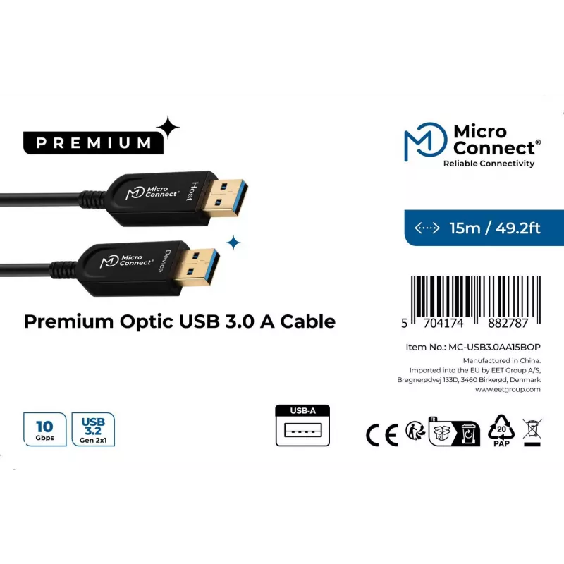 Καλώδιο USB Microconnect USB3.0AA10BOP 10 m USB 3.2 Gen 1 μαύρο