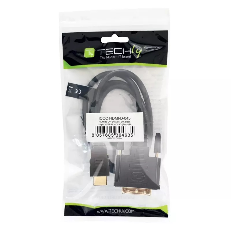 Προσαρμογέας καλωδίου βίντεο Techly ICOC-HDMI-D-045 5 m DVI-D μαύρο