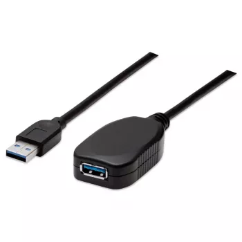 Manhattan Καλώδιο επέκτασης USB-A σε USB-A, 5 m, βύσμα αρσενικό σε υποδοχή θηλυκή, ενεργό, 5 Gbit/s (USB 3.2 Gen1, γνωστό και ως USB 3.0), ενσωματωμένος επαναλήπτης, SuperSpeed USB, μαύρο, τρία χρόνια εγγύηση, συμβατό με USB2AAEXT5M.