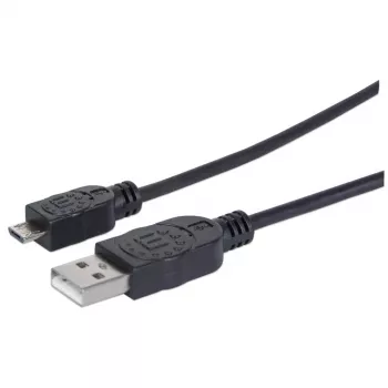 Manhattan Καλώδιο USB-A σε Micro-USB, 1,8 m, βύσμα αρσενικό σε βύσμα αρσενικό, μαύρο, 480 Mbit/s (USB 2.0), Hi-Speed USB, εφ' όρου ζωής εγγύηση, συμβατό με UUSBHAUB6.