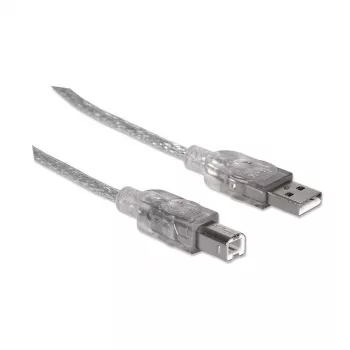 Καλώδιο USB-A σε USB-B Manhattan 345408 5 m βύσμα αρσενικό σε βύσμα αρσενικό ασημί