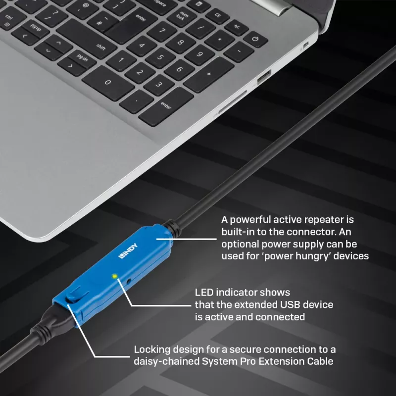 Lindy 20m USB 3.0 Active Extension Pro USB A σε USB A 5 Gbit/s