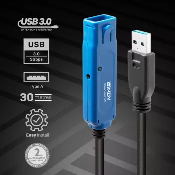 Lindy 30m USB 3.0 Active Extension Pro USB A σε USB A 5 Gbit/s