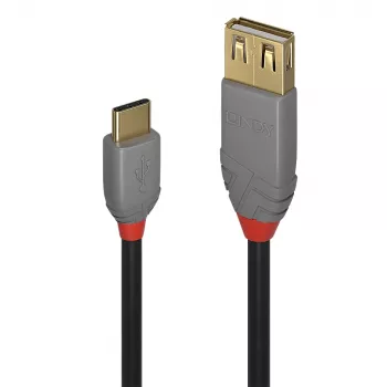 Lindy 0,15m Καλώδιο προσαρμογέα USB 2.0 Type C σε A, Anthra Line, 0,15 m, USB A, USB C, USB 2.0, 0,48 Gbit/s, μαύρο, γκρι