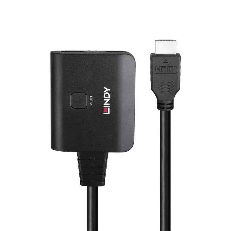 Lindy διαχωριστής HDMI 4K60 2 θυρών καλώδιο μαύρο 3840x2160